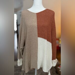 Eesome Women's Sweater in Tan, Rust, and Cream, 2XL